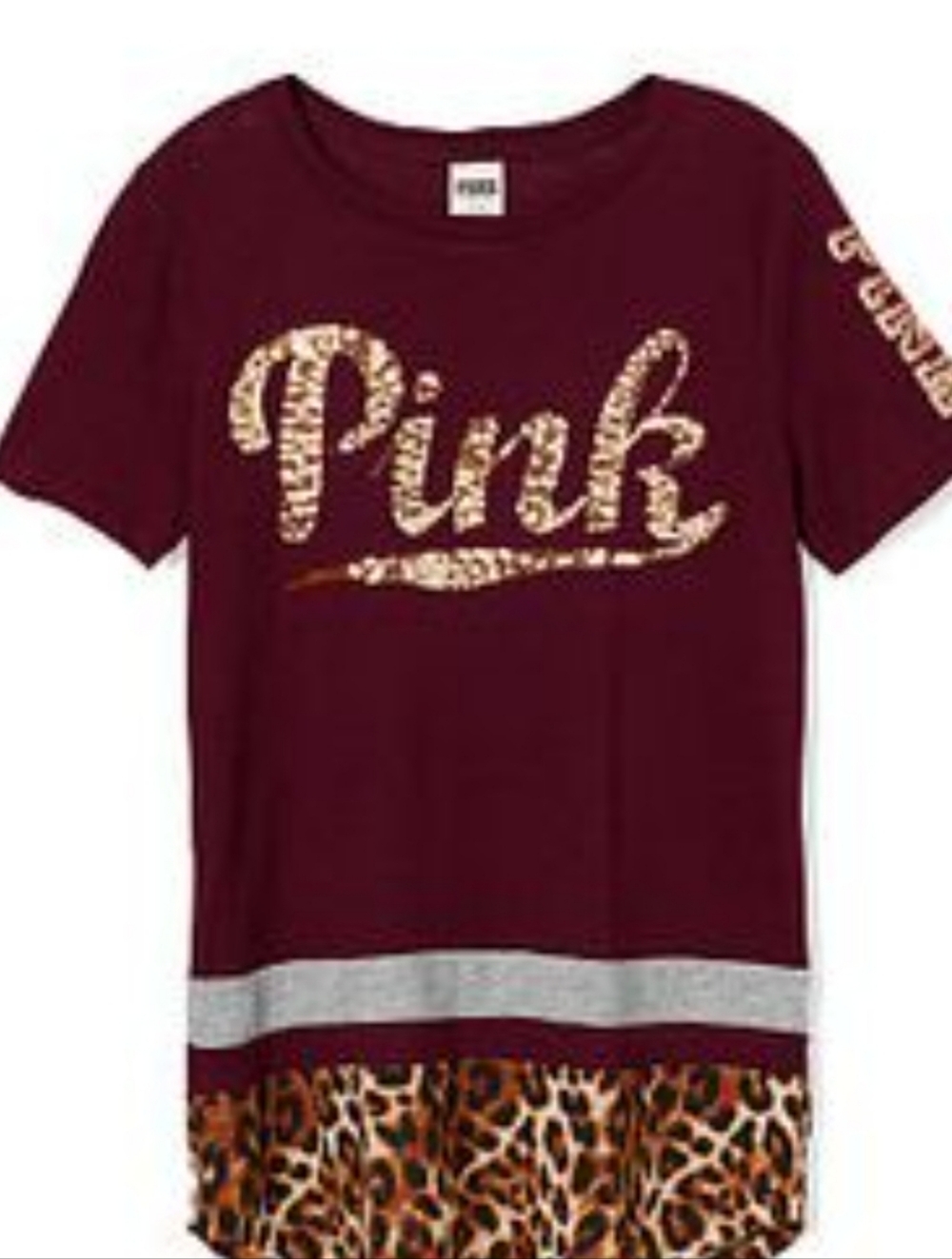 PINK Victoria's Secret Bling Short-Sleeve Tee with Leopard Hem